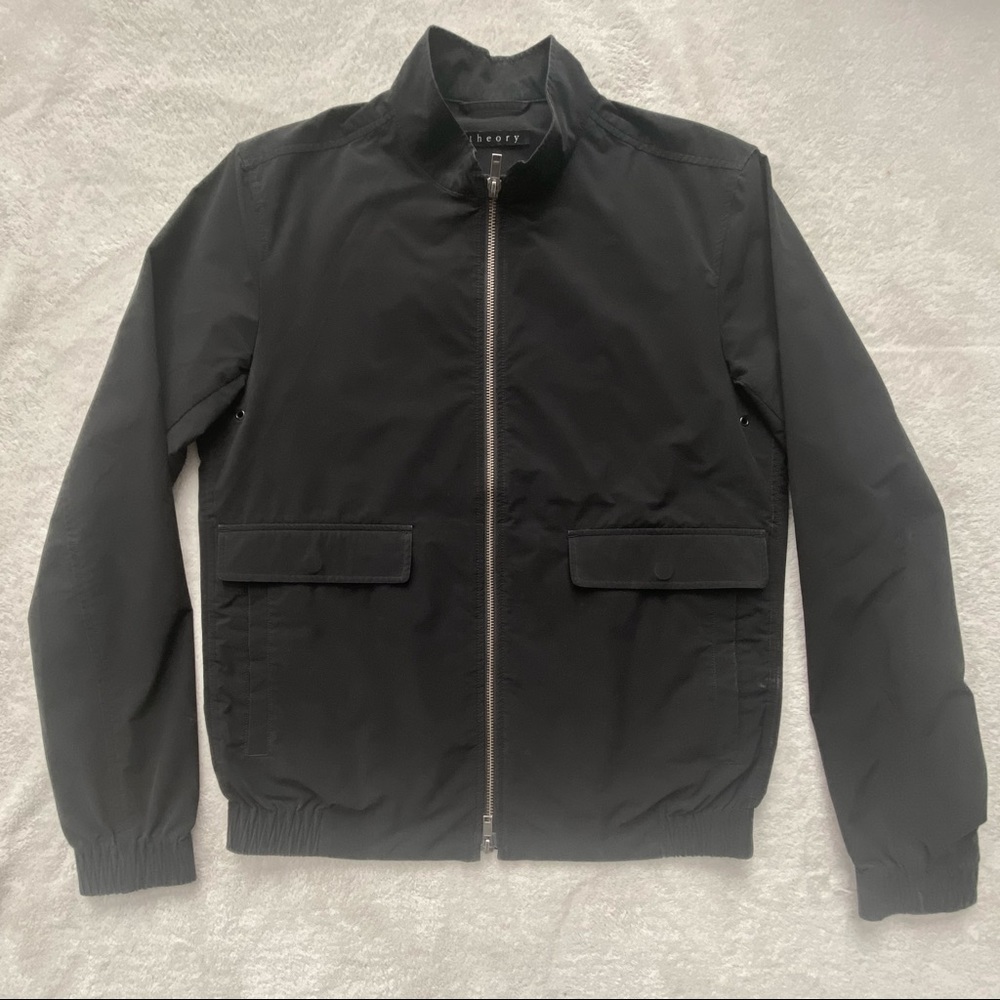 Theory Zip-Front Bomber Jacket Black Nylon